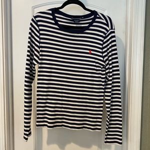 **2 for $15** Navy Blue and White Striped Ralph Lauren Sport Shirt. Size XL.